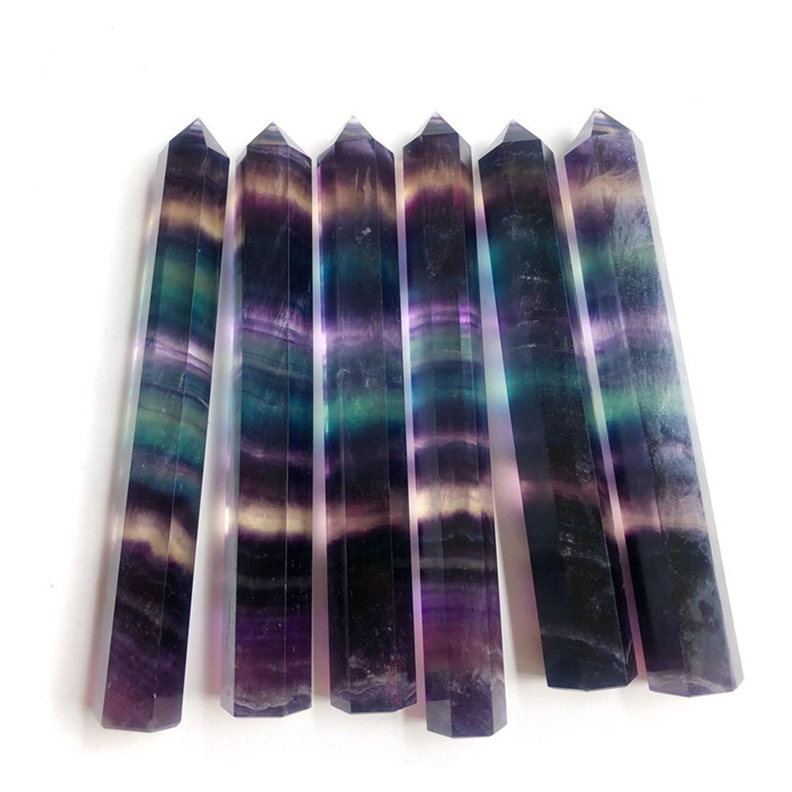 Piedra columna varita punto de fluorita natural arco iris cristal áspero JCAKES