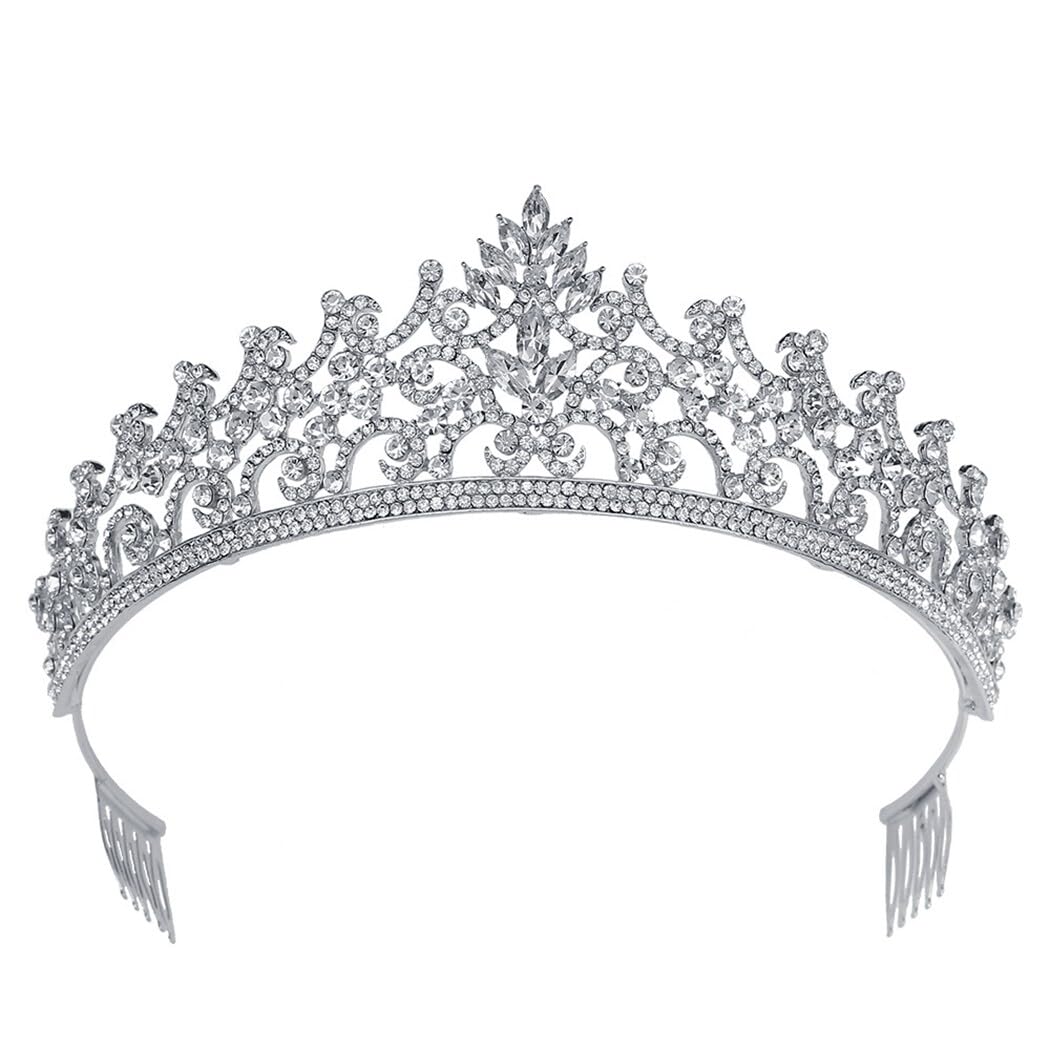 generic Delicada tiara de novia con diamantes de imitación: corona de peine para princesa, boda, fiesta, Medium, Metal