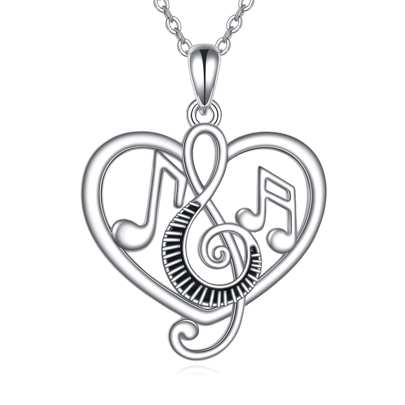 ONEFINITY Collana da donna con note musicali, in argento Sterling 925, con ciondolo a forma di cuore, regalo musicale per gli amanti della musica, Argento sterling, Nessuna pietra preziosa