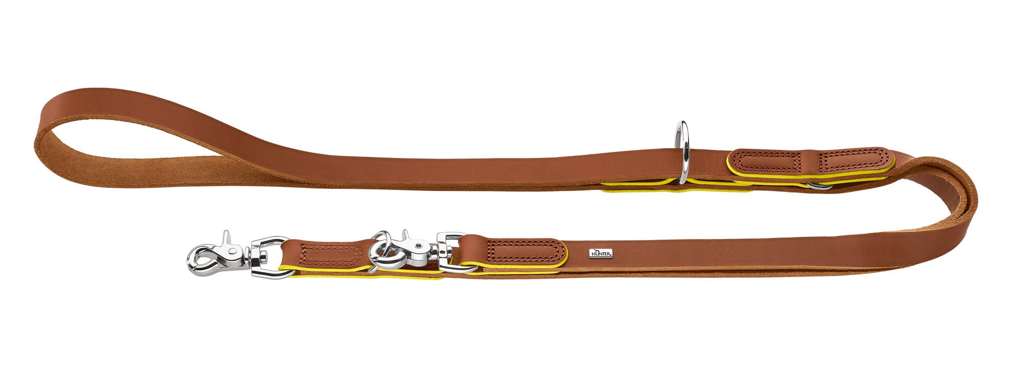 Hunter Garda - Correa Ajustable para Perros de Piel de Vacuno Suave, Resistente y cómoda, con Bordes de Contraste teñidos a Mano, Ajustable en 3 Posiciones, Fabricado en Alemania, Color: coñac