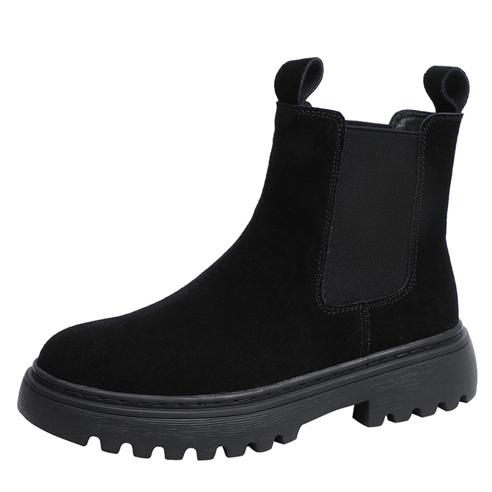 Womens Genuine Leather Chunky Platform Chelsea Boots Round Toe Slip On lug sole Business Office Dress Shoes Daily