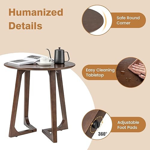 Miniatura 8 de Giantex Mesa auxiliar redonda, mesa de cóctel de madera de granja de 24 pulgadas con almohadillas ajustables para los pies, mesa de té de sofá de
