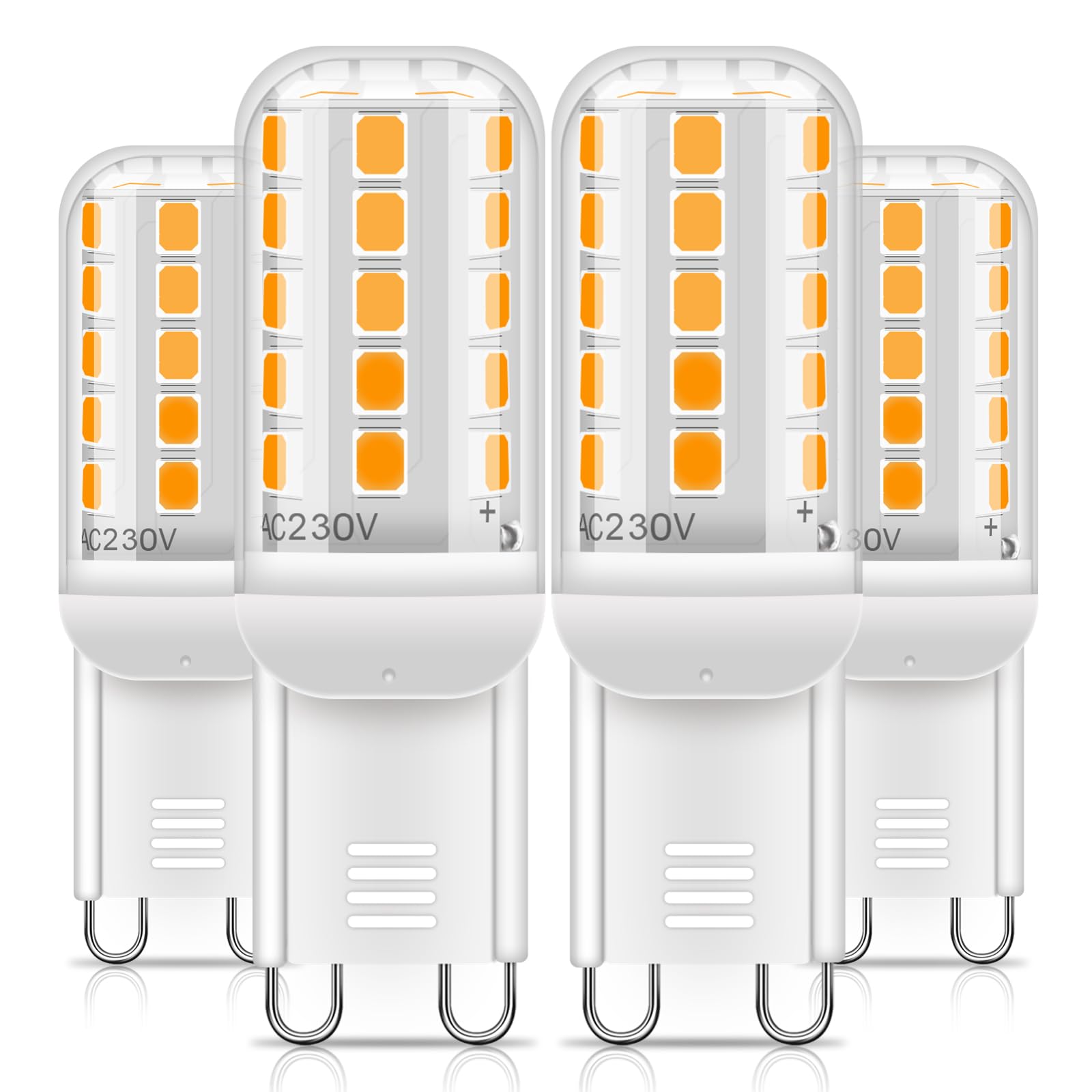 MUSUNIA G9 LED Lampe Warmweiß 2700K, 3W Entspricht 30W Halogenlampe, 560 Lumen, Kein Flackern, Nicht Dimmbar, Energiesparende Kleine Birne, 4er Set