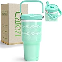 Vista 51 de Vaso de 40 onzas con tapa y pajilla, de acero inoxidable aislado al vacío con popote abatible y asa superior, botella de agua aislada reutilizable