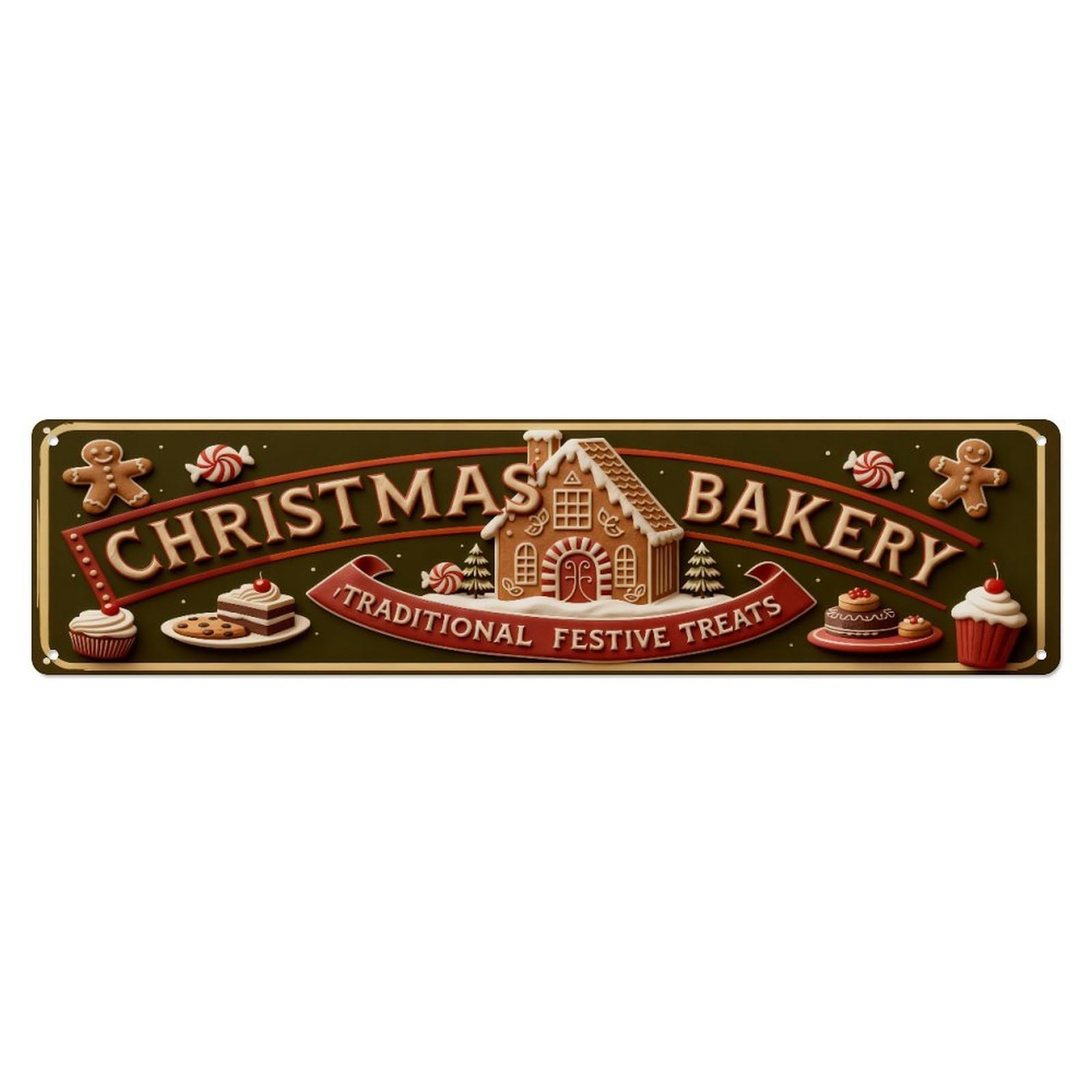 Christmas Bakery Gingerbread House Treats Metal Tin Sign Plaque