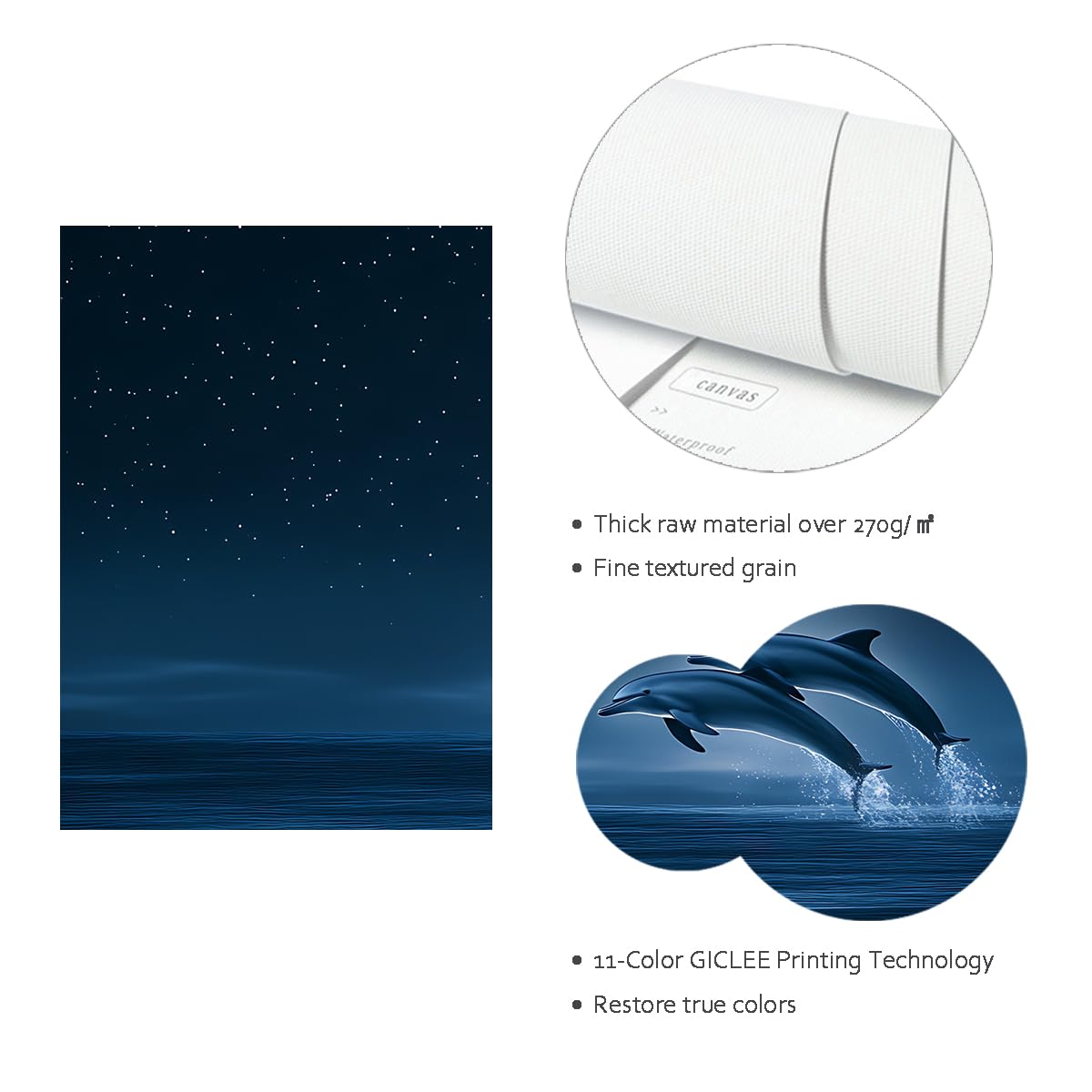 CHERHERART Delfin Skaczący w świetle księżyca płótno sztuka ścienna nocna niebieski plakat na płótnie do sypialni salon biuro domowe pokój dziecka 60x90cm rama wewnętrzna