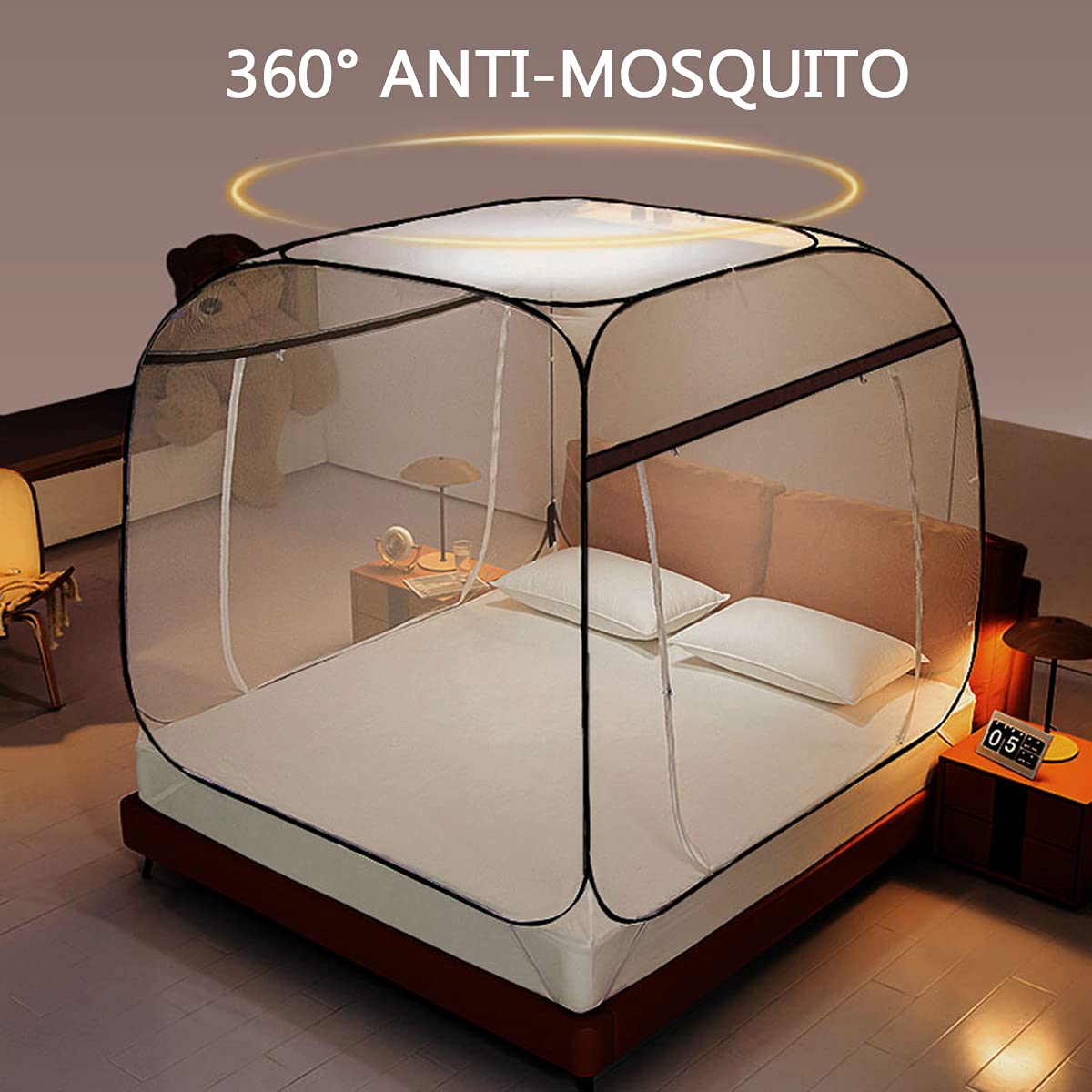 Tente de lit pop-up anti-moustiques pour bébé adulte, design pliable portable avec filet de fond pour camping, voyage, installation instantanée et protection