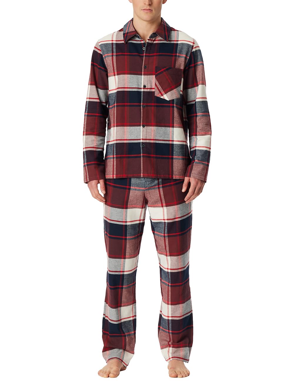 Schiesser Herren Schiesser Herren Schlafanzug Lang mit Knopfleiste Flanell - Nightwear Set Pyjamaset