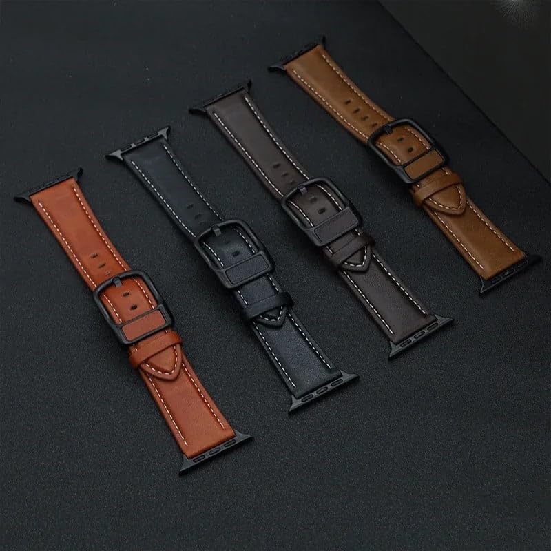 Image of Vintage Leather Compatible Apple Leather Watch Bands for Apple Watch Ultra /Ultra 2 49mm 45mm 44mm 42mm Metal Connector Strap for iWatch Series SE 9 8 7 6 5 4 3