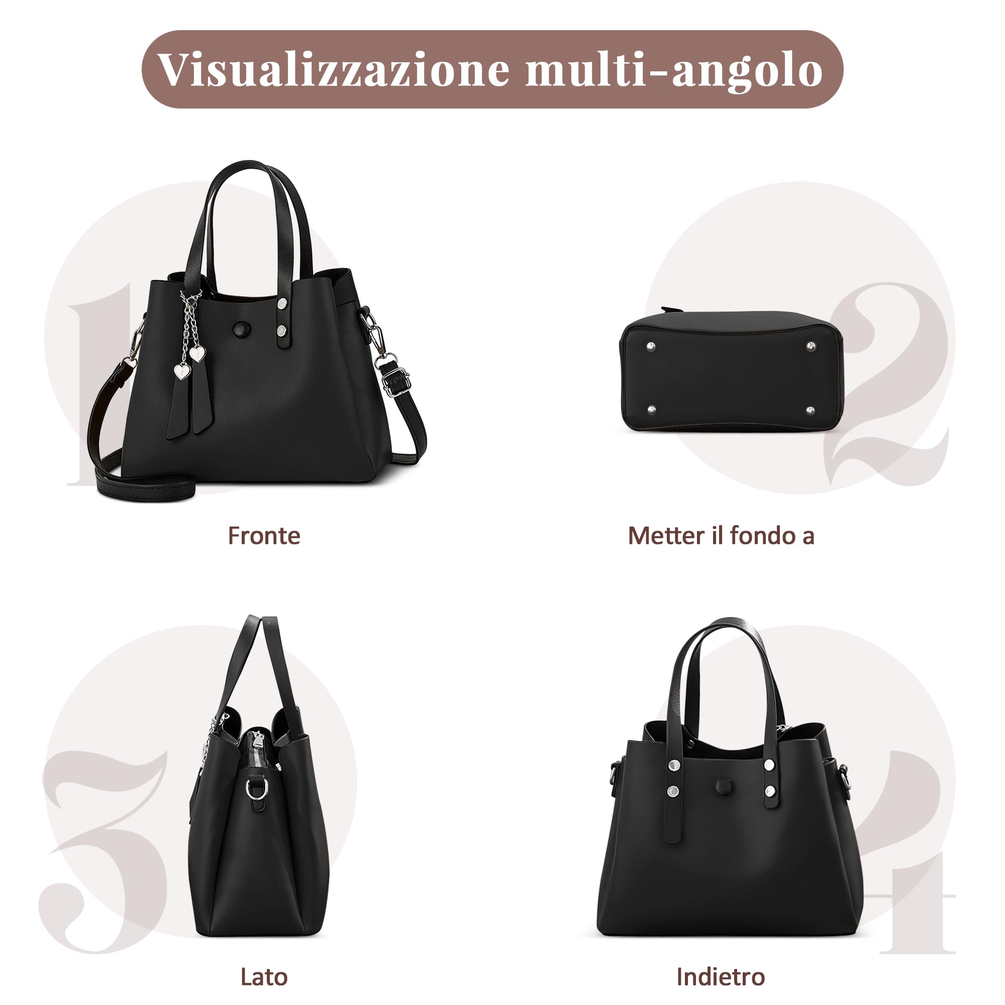 Borsa Donna in PU Pelle, Borsa a Mano Elegante con Tracolla Regolabile e Rimovibile, Shopper Capiente per Lavoro, Shopping, Viaggio e Uso Quotidiano Nero