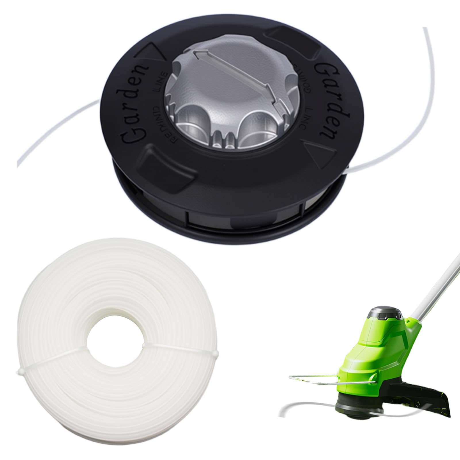 Cortacésped Cabezal de Corte, con Rosca Izquierda M10, Cabezal Roscado Easy Load&Go Es Adecuado para Cortadoras de Césped de Nailon de 2,4 Mm y 30 m (Color de Cuerda Aleatorio) (Negro)