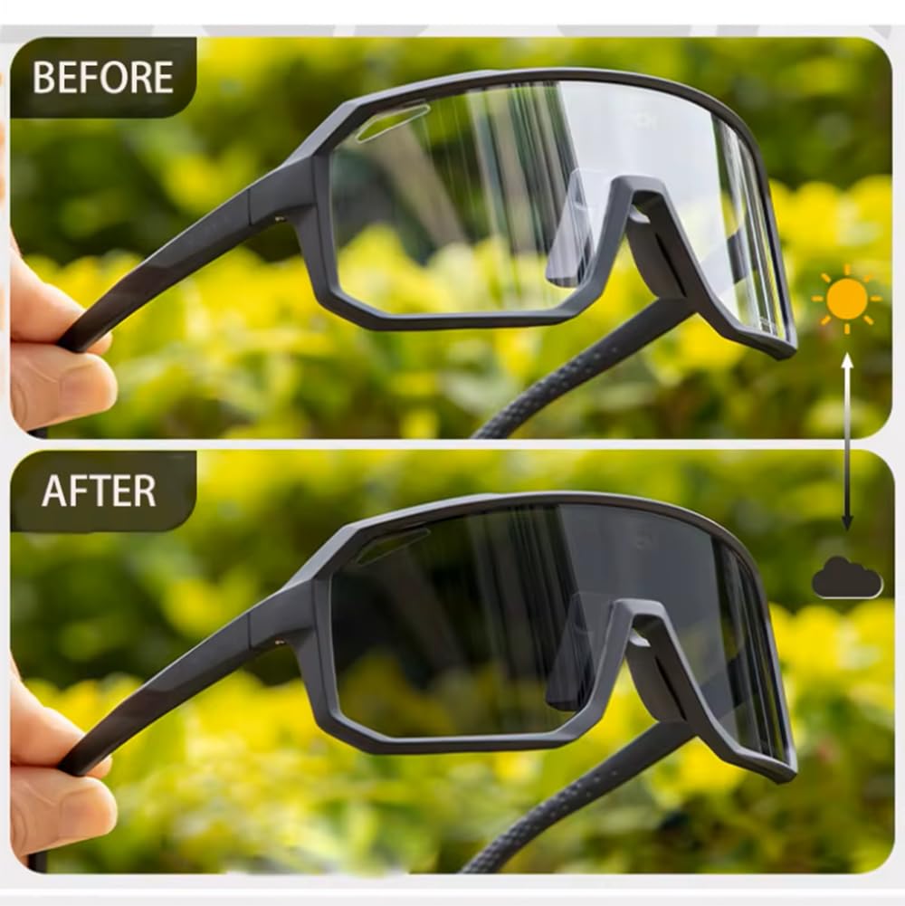 Lunettes De Soleil De Cyclisme Photochromiques UV400 pour Hommes Lunettes De Sport De Course À Pied pour Femmes Lunettes De Route