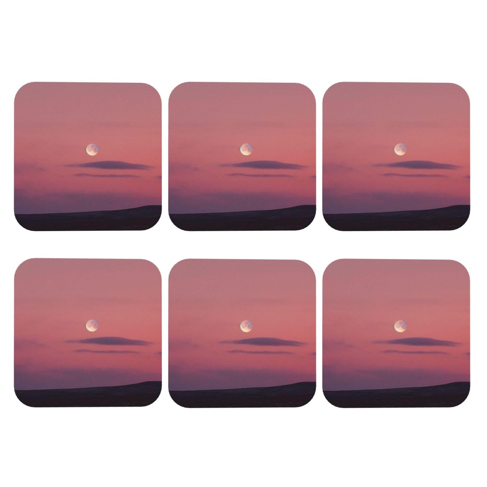 6pcs Leather Coasters for Drinks, Sky and Moon Drink Coasters for Tabletop Protection, 4" Cup Coasters for Coffee Table Decor, Non-Slip Drinking Cup Mat for Hot Or Cold Drink