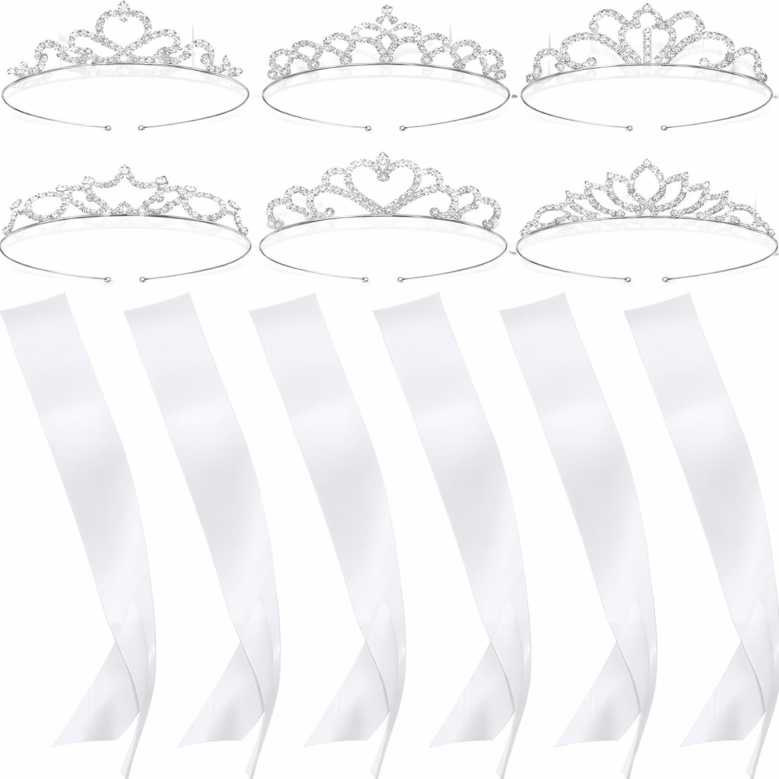 6 Set White Sashes with Crowns