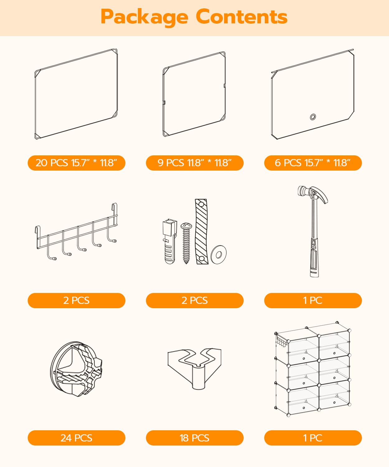 HOOBRO Shoe Organizer, 6 Cube Shoe Rack with Door, Holds 24 Pairs of Shoes, Shoe Storage Cabinet for Closet, Steel Frame, Plastic Panel, Easy to Assemble, for Entryway, Hallway, White WT26SC01
