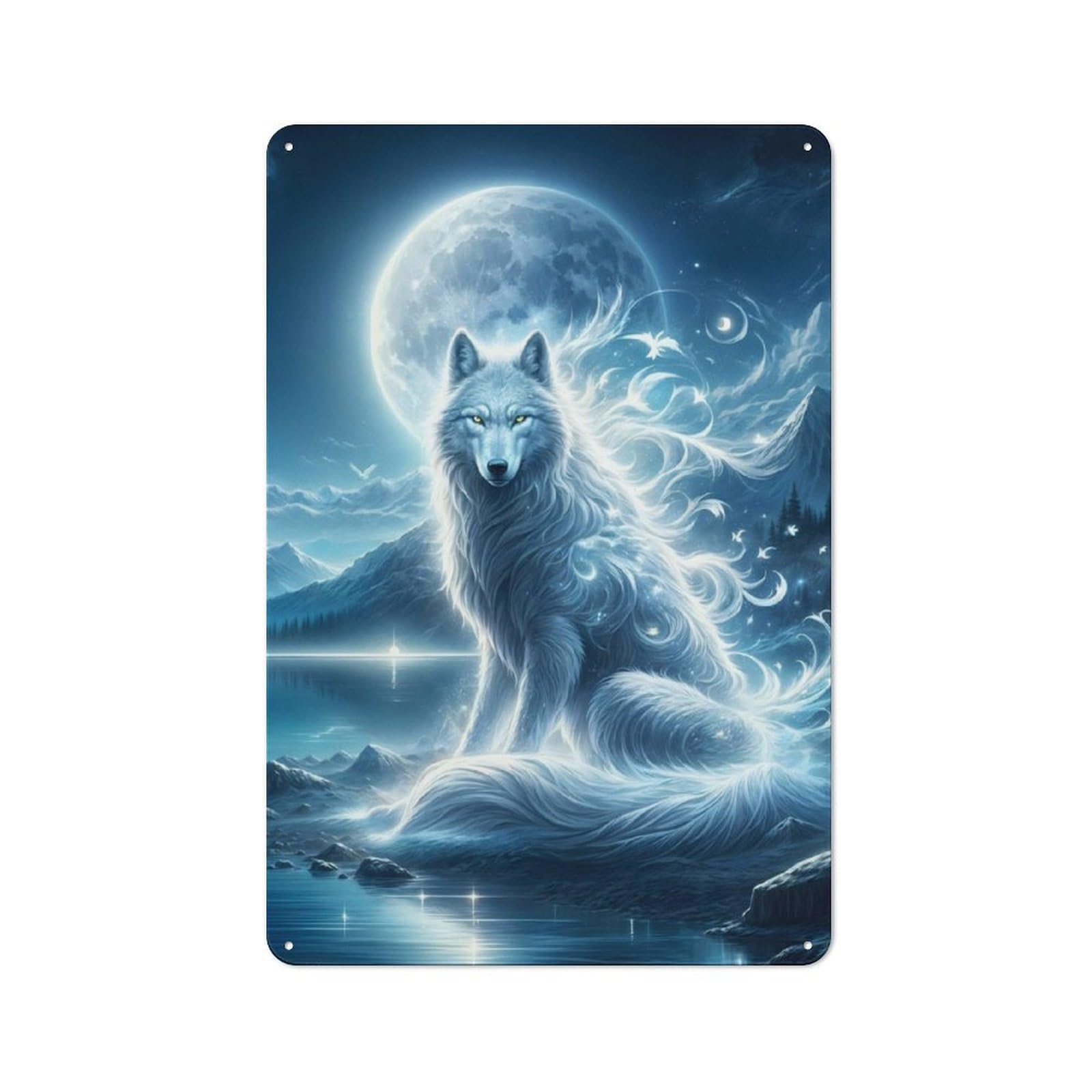 Junmoney Mystical Wolf Vintage Tin Sign 30X20cm For Garden Room Or Summerhouse, For A Newly Organised Room And Metal Sign Display
