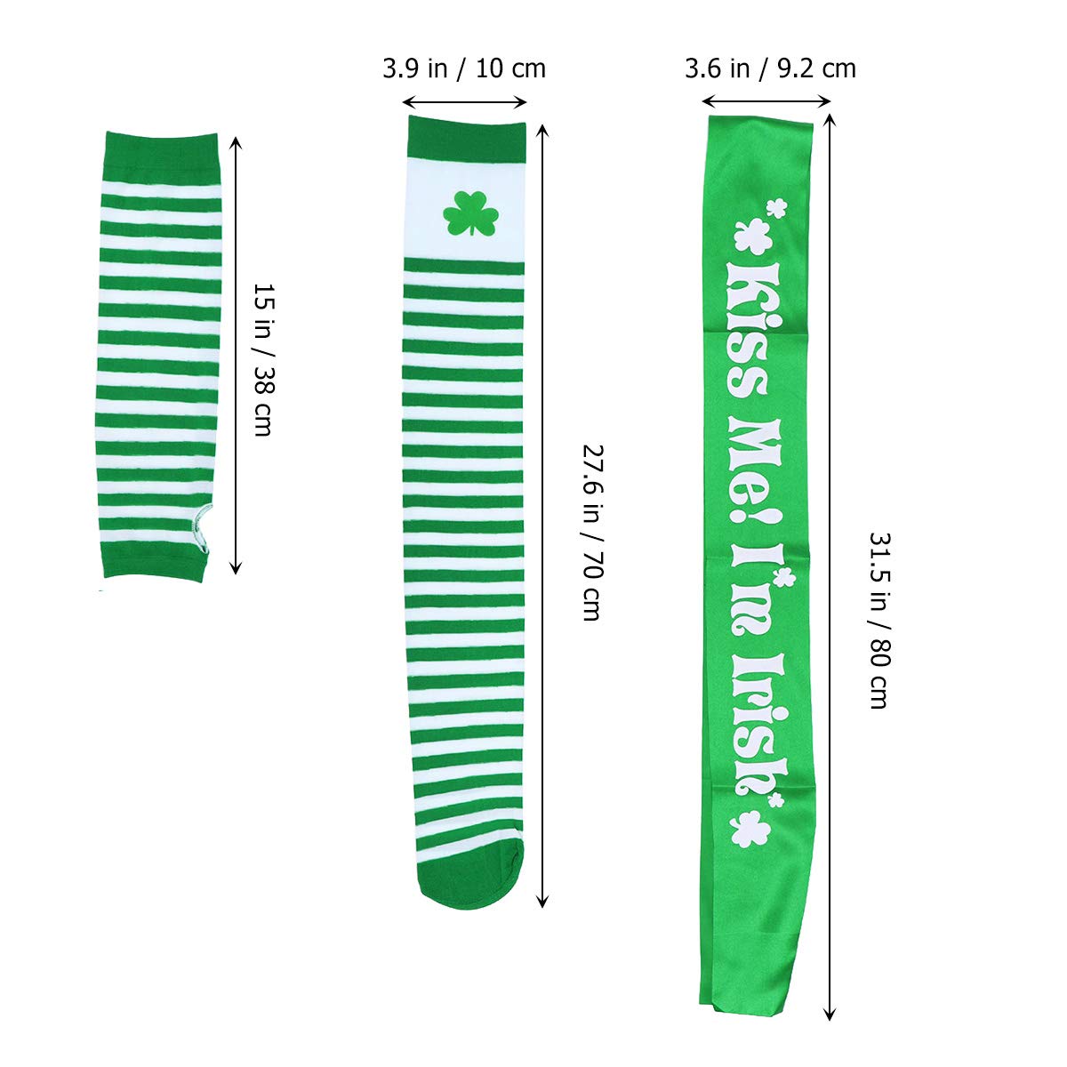 Amosfun St. Patrick's Day Costume Accessories Arm Warmers Fingerless Gloves Gloves Shamrock Stocking Kiss Me I'm Irish Sash Irish Day Party Favor, Green, 3pcs