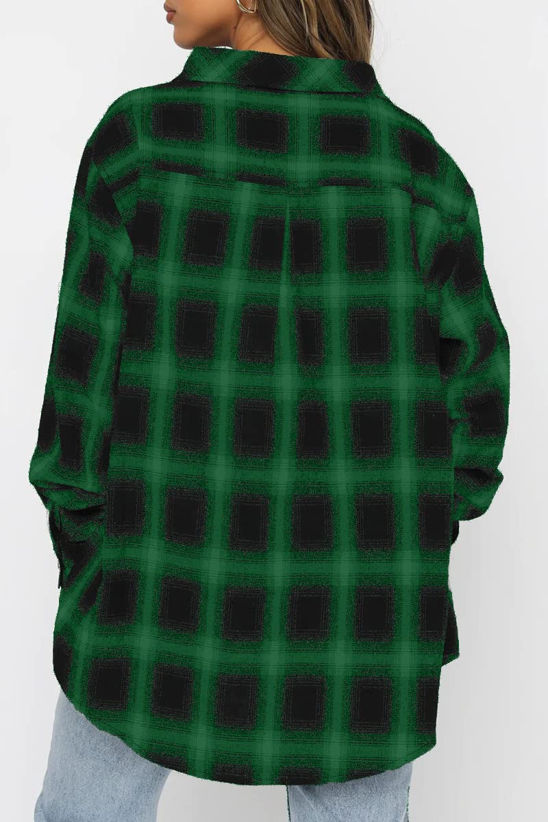 CHYRII - Camisa de franela con botones para mujer, de manga larga, a cuadros, estilo informal, para negocios