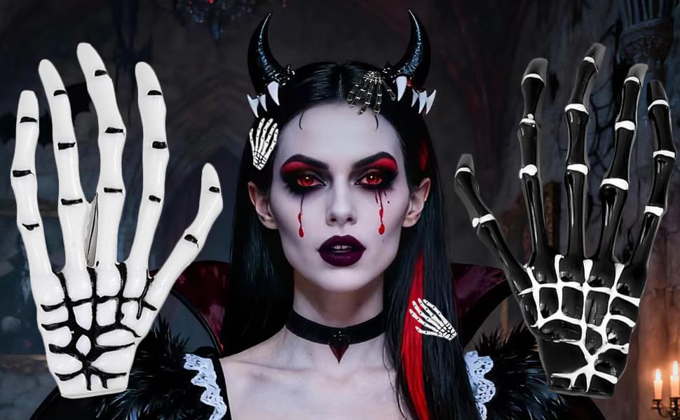 Halloween Hair Clips Skeleton Hands Bone 6Pcs White and Black, Punk Rock Horror Alligator Barrettes Hair Clip for Women Girls Hair Accessories(Hairpin, 6 Pcs) - image 8