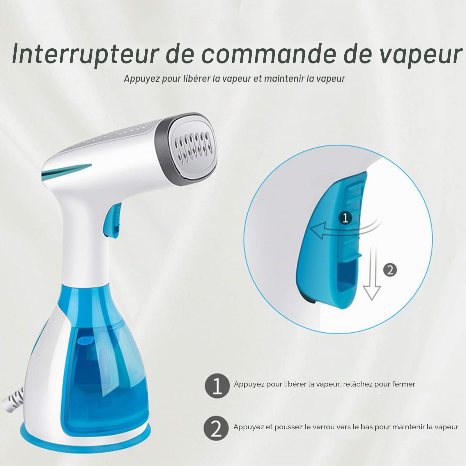Défroisseur Vapeur, Défroisseur Vapeur à Main, Fer à Repasser Portable 1500W 280ML, Réchauffage Rapide, Défroisseur à Main, Vapeur à Vêtements, Cadeau Femmes, Bleu