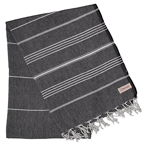 Bersuse 100% Cotton - Anatolia Xl Throw Blanket Turkish Towel - 61 X 82 Inches, Black #TOP2