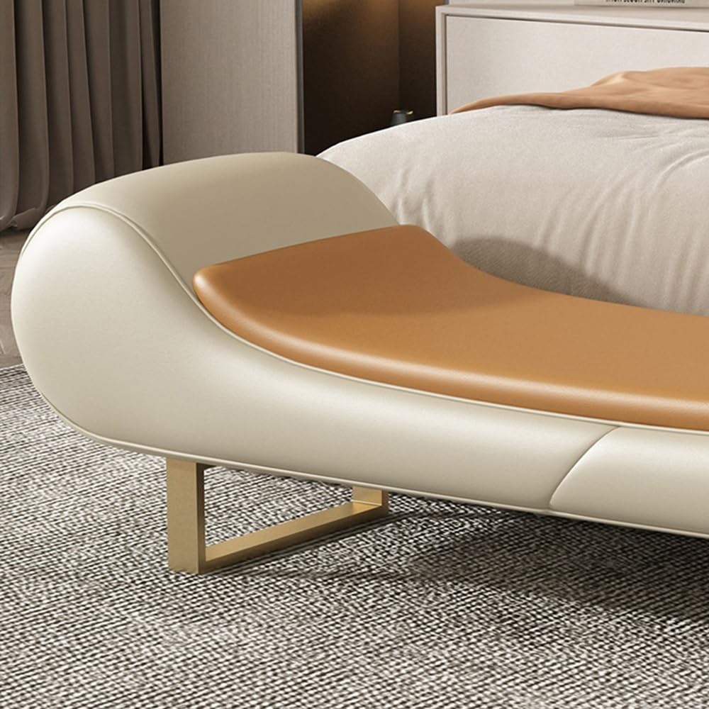 Nowoczesny lekki luksusowy stołek na łóżko, leżanka, ławka, mała sofa, podnóżek, dekoracyjna ławka na buty (Off-white)