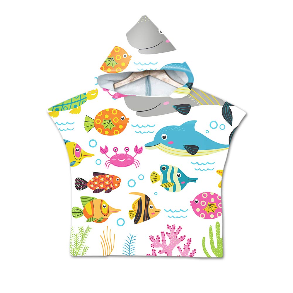 Treer Girls Whale Children Beach Towel Robe Bathrobe Poncho, Cartoon Kids Baby Swim Wetsuit Swimwear Changing Towel Beach Bath Beach Robe Hooded Bath For Surfing Swimming Boy (60X60cm,)