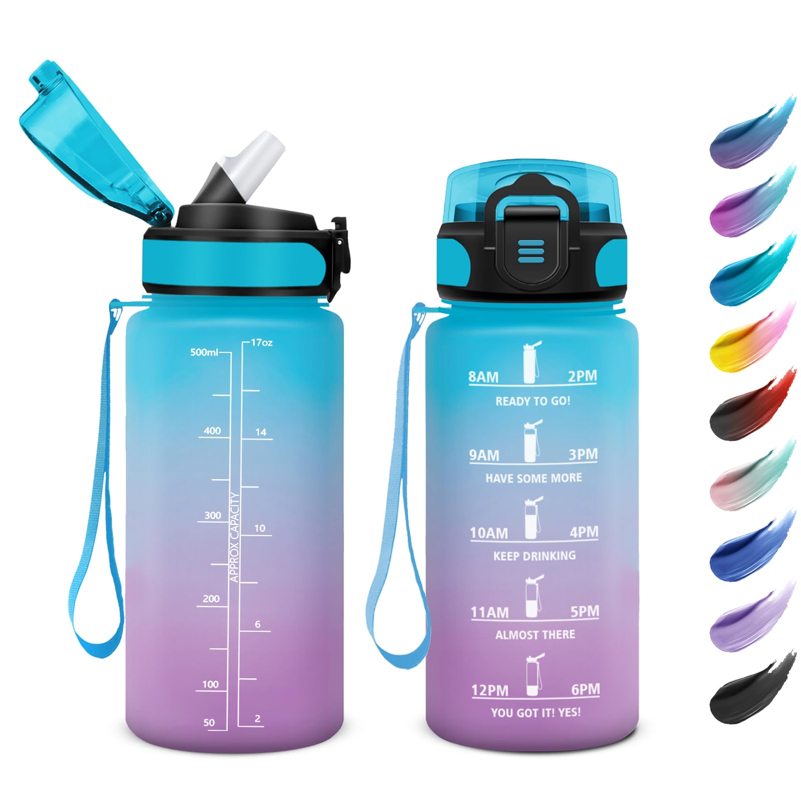 Gourde Enfant 500ml, Gourde Motivation, Étanche Et Réutilisable, Bouteille D 'eau Avec Marqueur De Temps Et Paille, Bouteille Pour Enfant, Sport, Sport De Plein Air, Yoga, Bureau, Gym, L'école