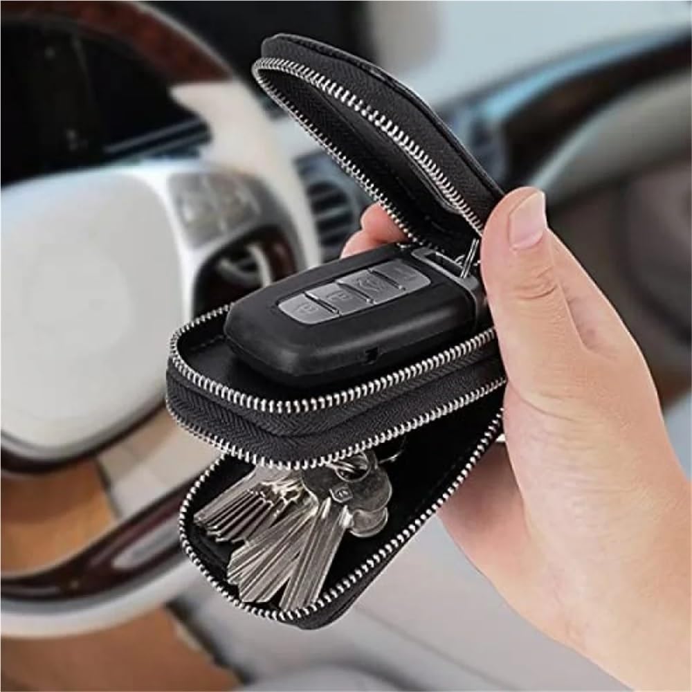 para Llave de Coche Funda para Llavero de Coche A+, de Piel auténtica, con cordón y Cierre de Seguridad en Color .