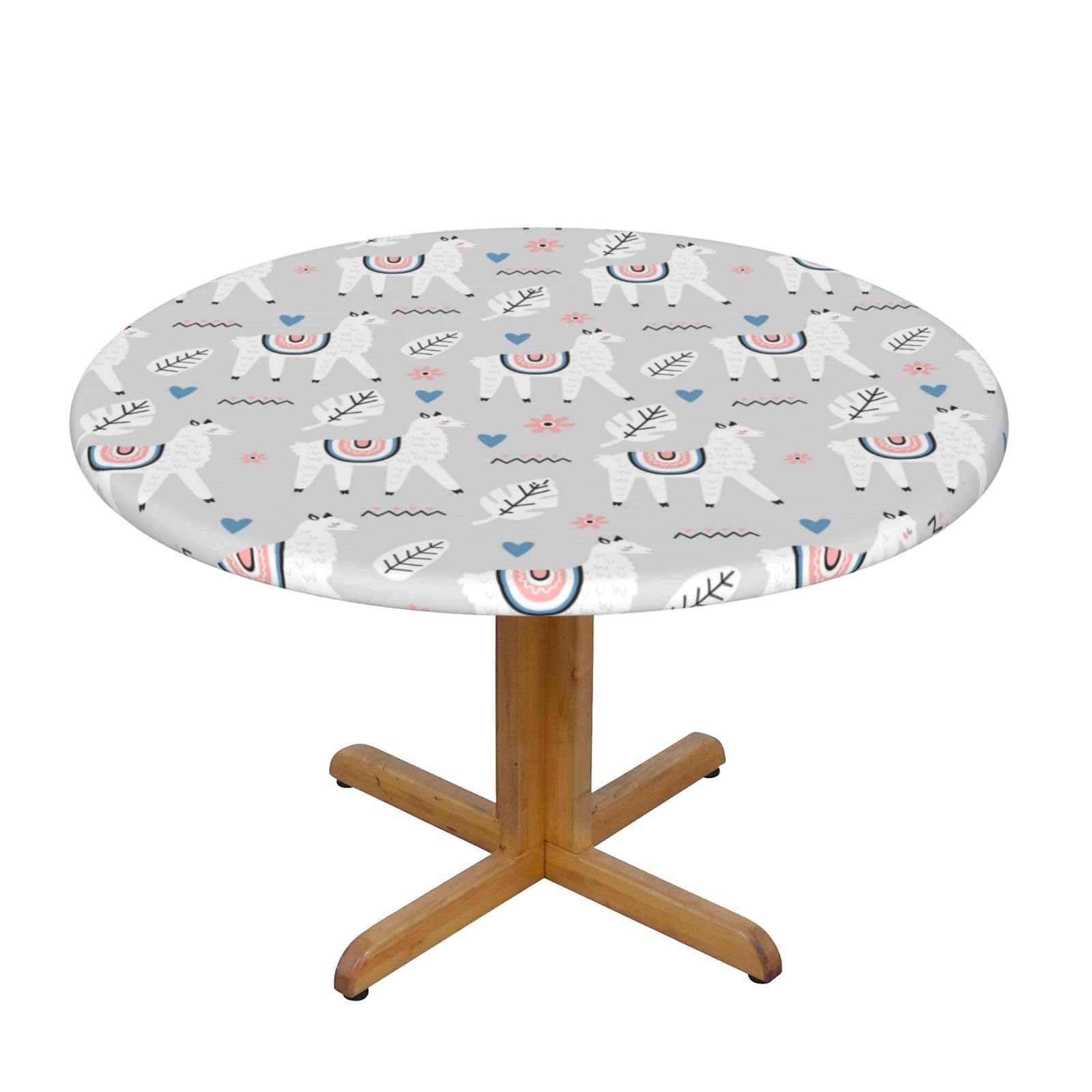 ESNAIUVCD Alpaca print Waterproof Round Tablecloth,Outdoor Table Cloth with Elastic Edged, Elastic Tablecloth Wipeable, Garden Table Cloth Suitable for sizes 90cm-140cm