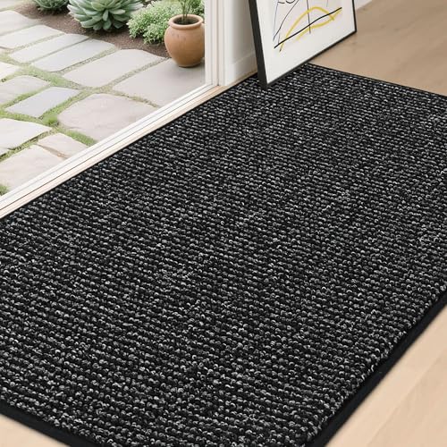 Image of BEQHAUSE Dirt Trapper Door Mat 36 inch x 60 inch, Non-Slip Washable Doormats Entrance Mat, Dirt Resistant and Absorbent Welcome Mat, Low Profile Floor Mats for Front Back Door and Entryway, Black