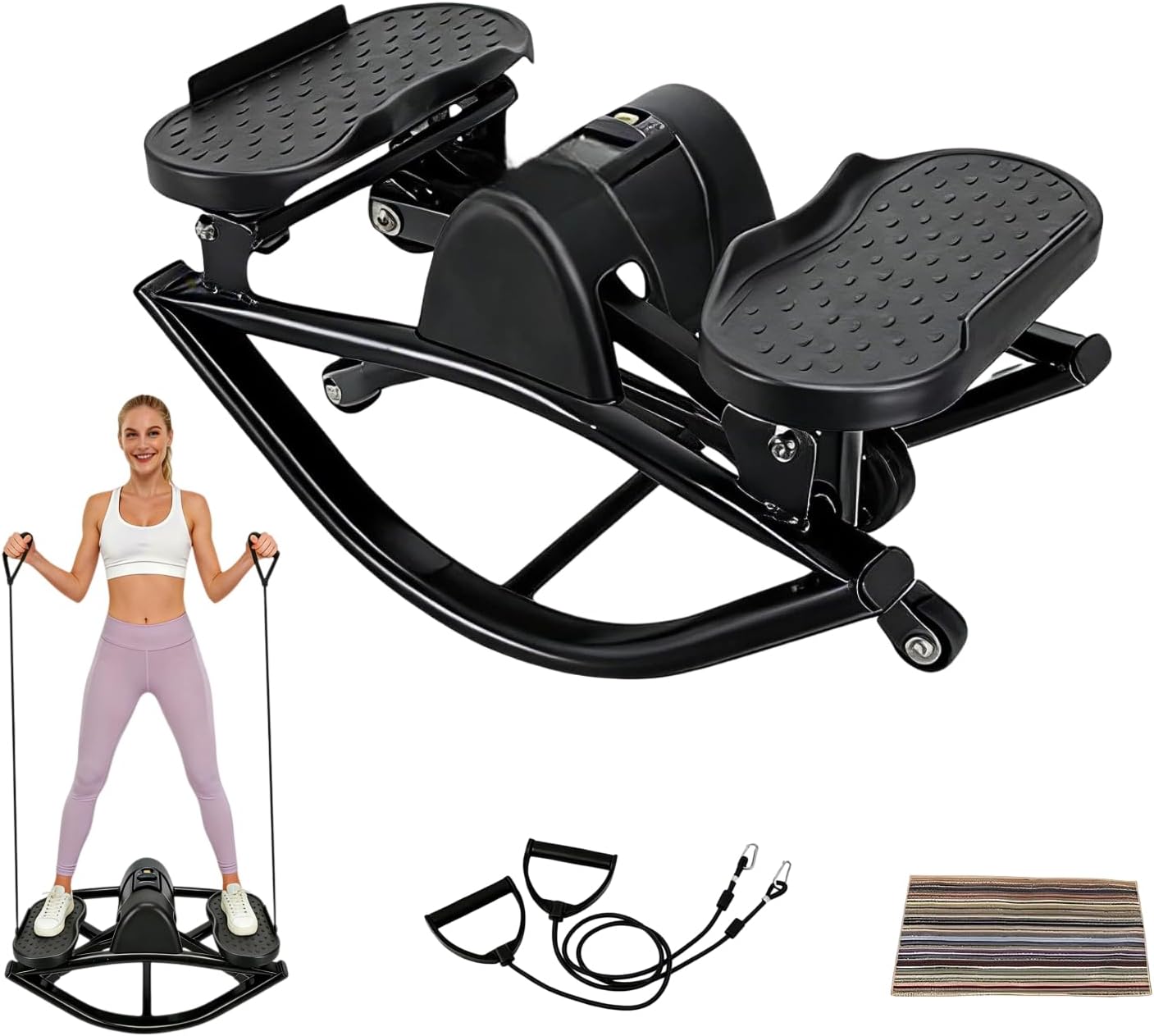 Rock Stepper, Side-to-Side Lateral Rocking Fitness Stepper, with Digital Monitor, Resistance Bands, Non-Slip Mat, Full Body Stepper, for Apartment, Living Room Workout