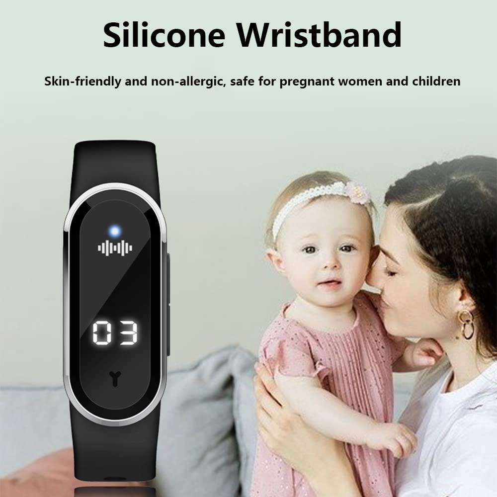 Pulsera repelente de mosquitos ultrasónica Pulsera deportiva repelente de mosquitos electrónica con carga USB Reloj repelente de insectos pantalla de reloj y detección de temperatura corporal (blanca)