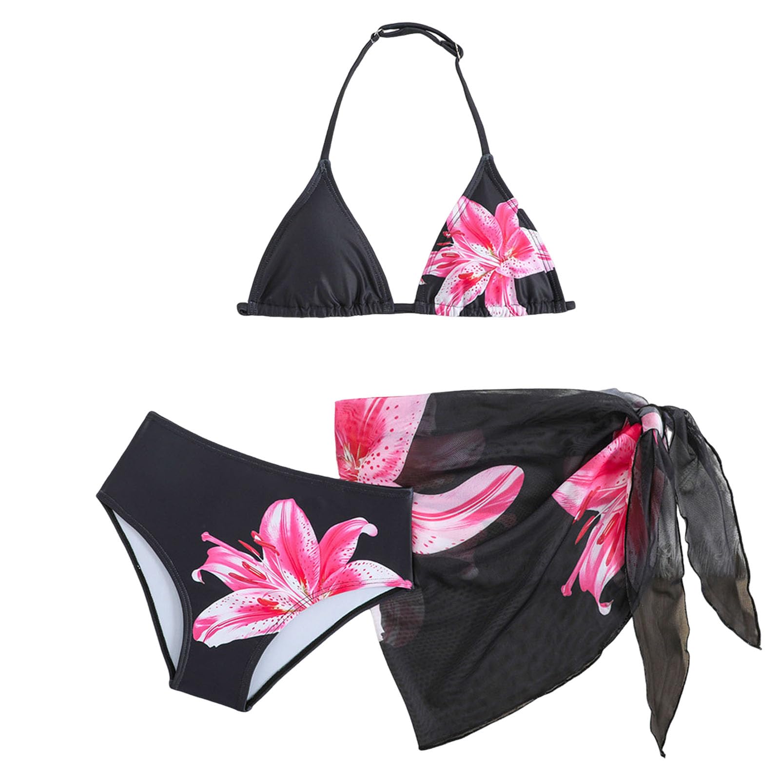 Bikini Niña 3 Piezas con Falda Sarong Bañador Infantil Traje de Baño Verano 7-16 Años
