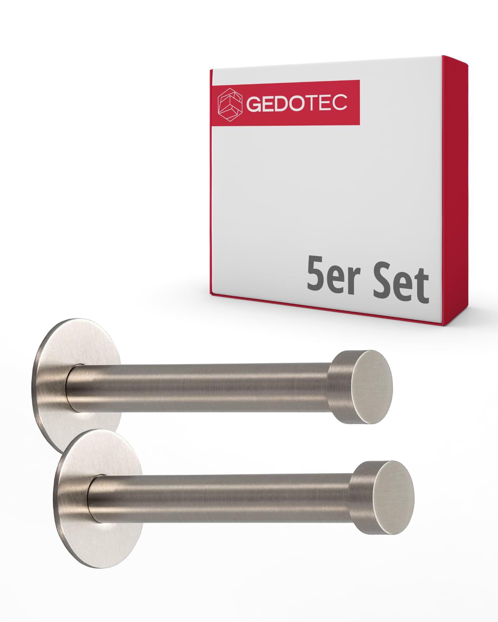 Gedotec Brushed Matte Stainless Steel Up-25 Coat Hooks Stainless Steel | Depth: 72 Mm | Pack Of 5 | Matt Brushed Stainless Steel | Hooks For Concealed Attachment | Coat Hooks Door - Wardrobe & Wall Mounting | Wall Hooks With