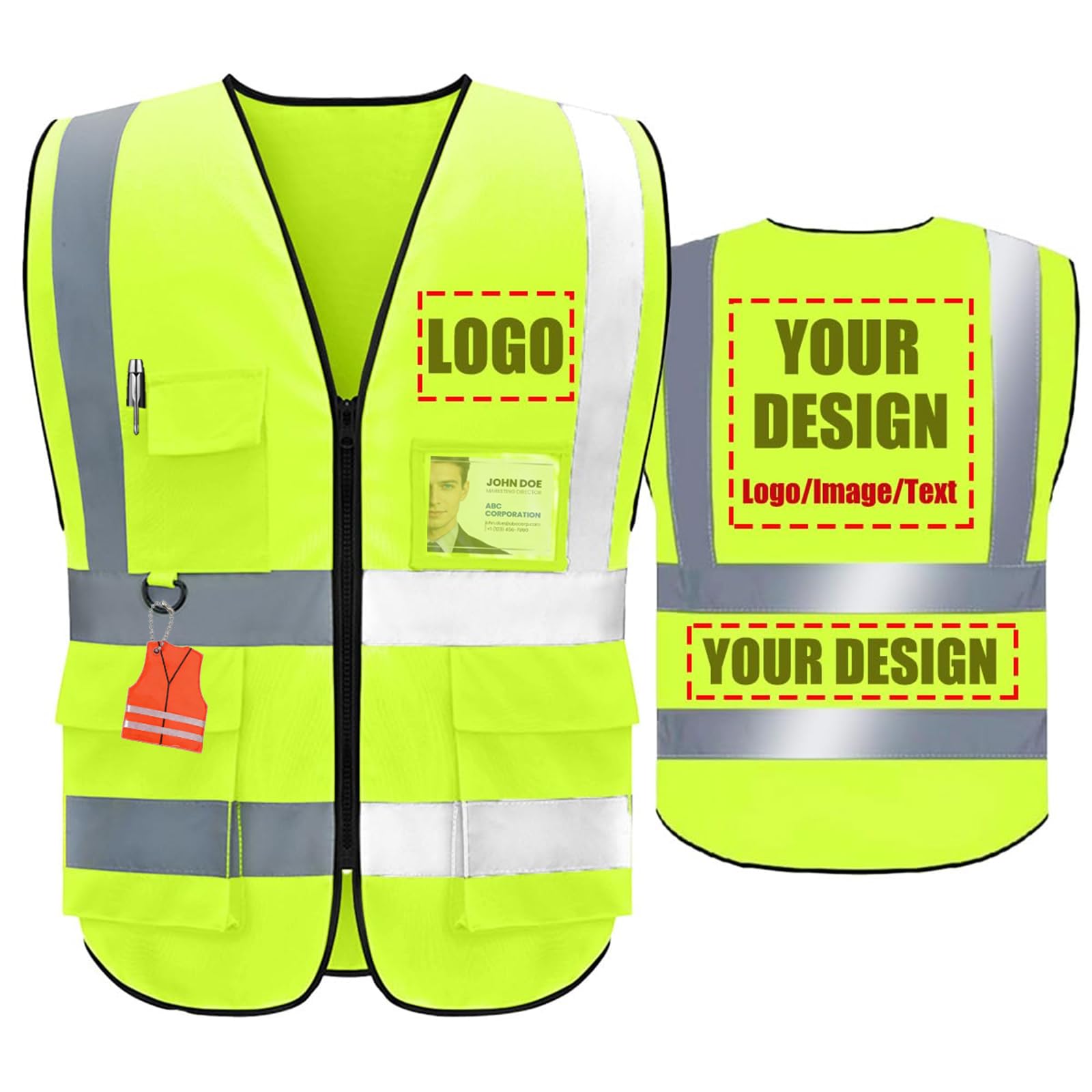 BeautyWill Custom Safety Vest Customized Logo Class 2 High Visibility Reflective Vest with Pockets Construction workwear