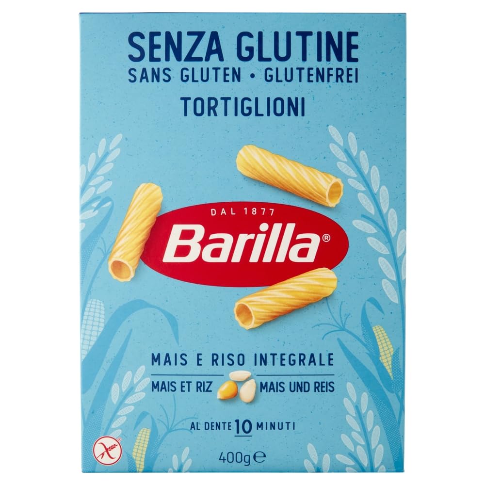 Italian Gourmet Tortiglioni Pasta Senza Glutine 24 x 400g Mais Reis Vegan | Trafilata per tenuta al dente, laktosefrei und kochstabil, ideal mit Sugo, Gesamtnettogewicht 9,6 kg + Kostenlos Polpa 400g