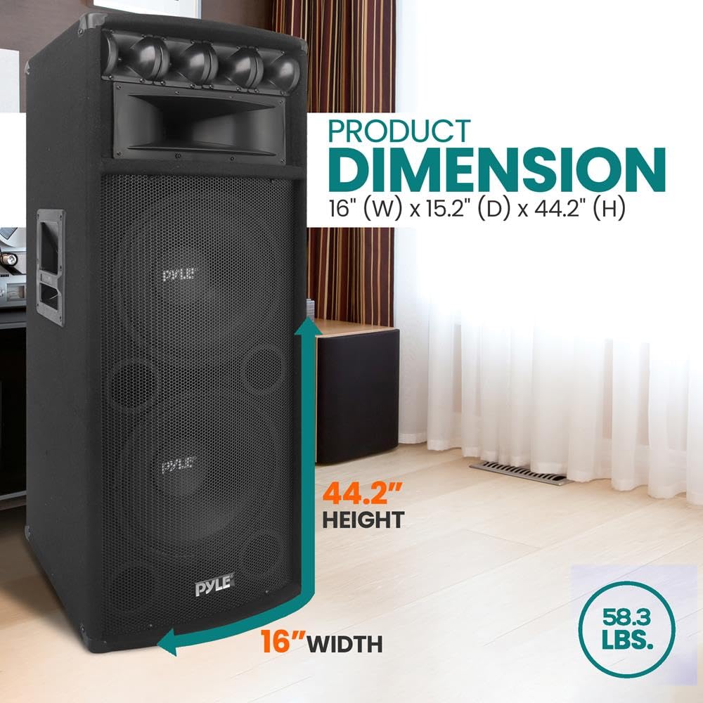 Pyle Sistema Altoparlante PA Portatile, Speaker 1600 Watt, Suono Stereo da Esterno con Doppi Woofer da 30 cm, Tweeter Piezo da 8,6 cm, Cassa Tromba 12,7 x 30,5 cm, Crossover Integrato