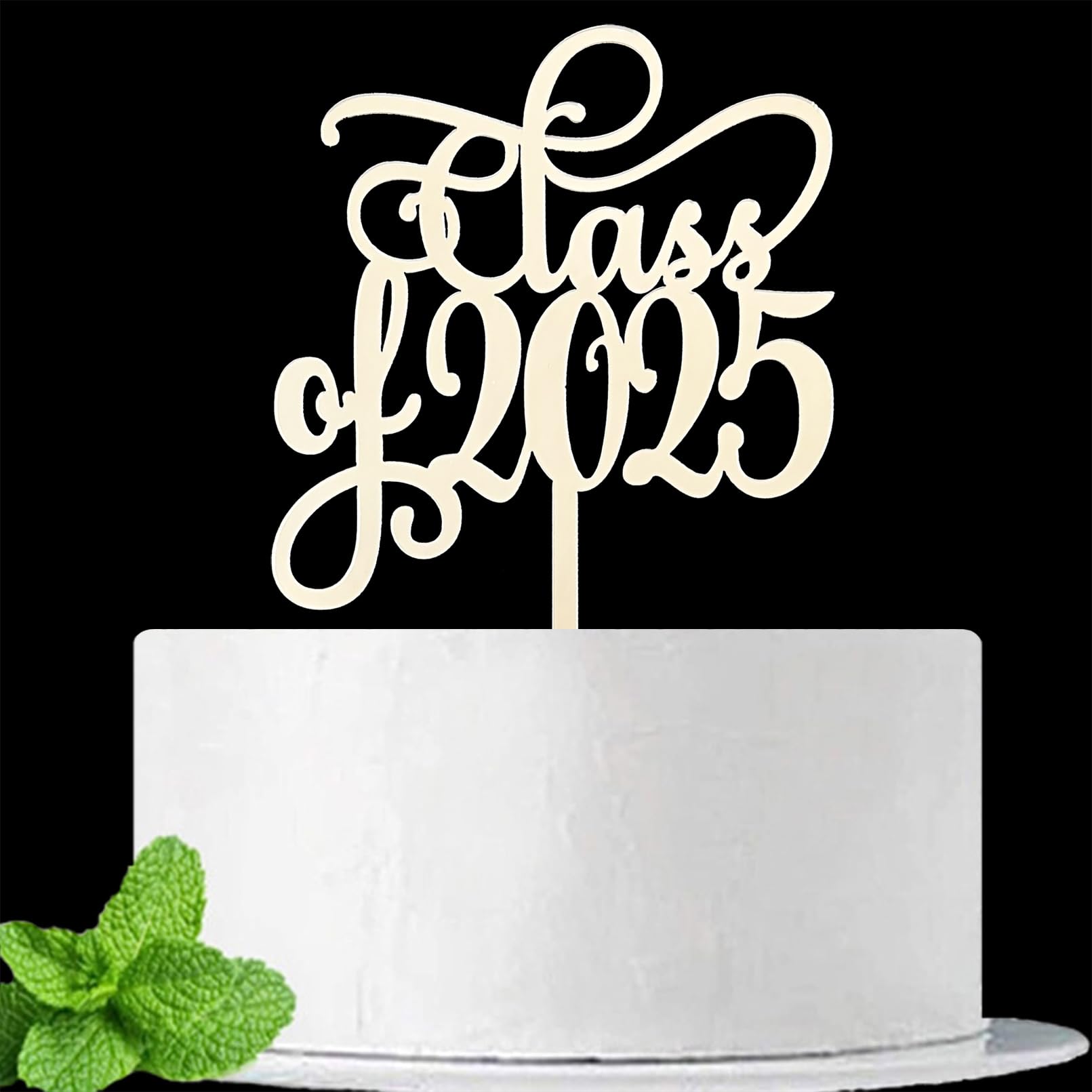 JIEEIN Class of 2025 Cake Topper, Congrats Grad Mirror Silver Acrylic Cake Topper, 2025 Graduation Party Decoration Supplies