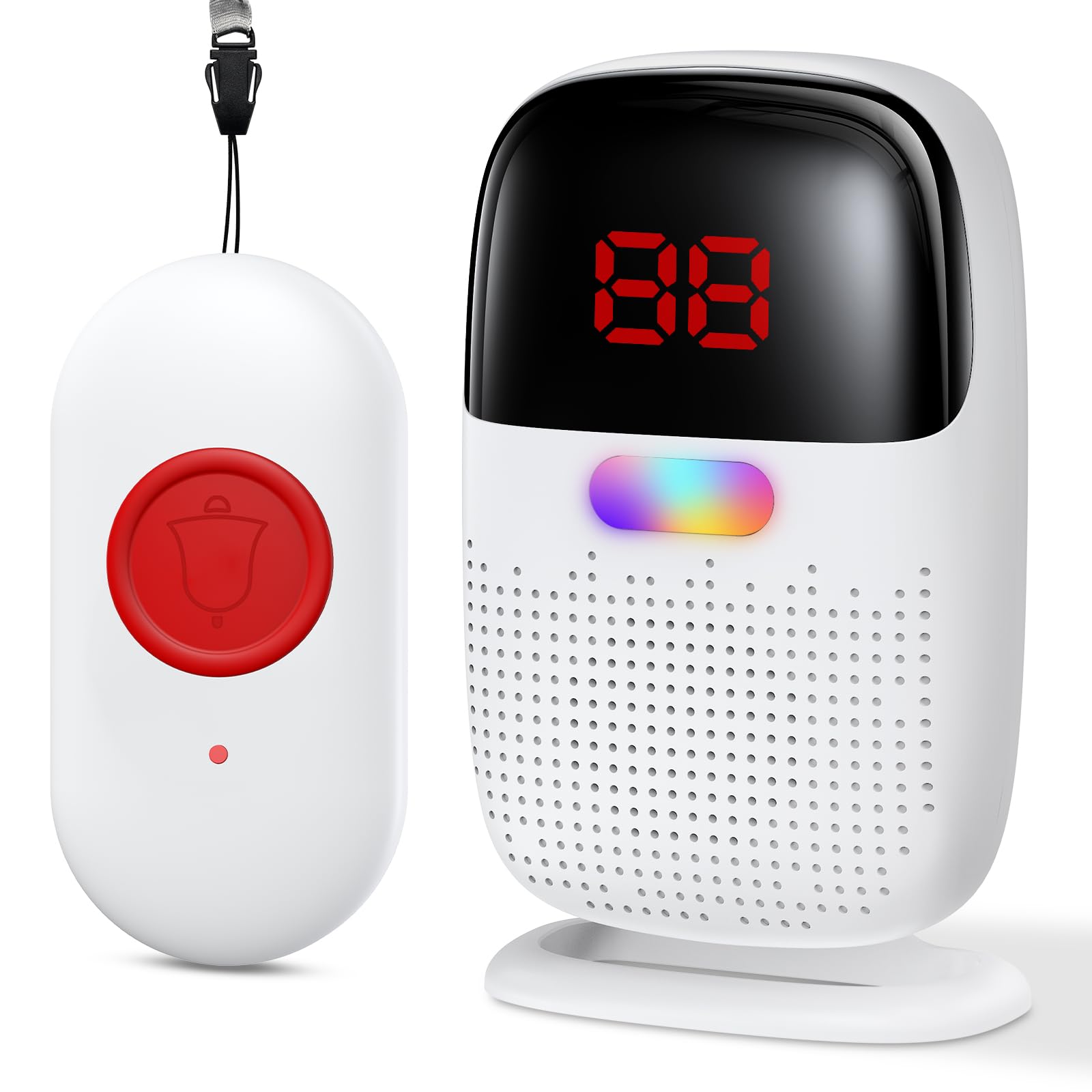 Boton Emergencia Ancianos, Avisador Personas Mayores con Pantalla Digital, Emergencias en el Anciano Inalámbrica Recargable, Boton Llamada Emergencia con 38 Tonos de Llamada (1 Transmisor 1 Receptor)