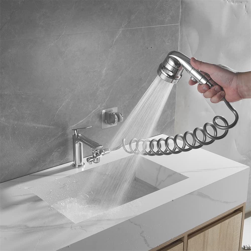 Umstellventil mit Luftsprudler, 3-Wege-Umstellventil für Handbrause und Bidet-Duschkopf, Küchen- und Badezimmer-Spülbecken-Wasserhahnverteiler, Schlauchanschluss, Ersatzteil, verchromt