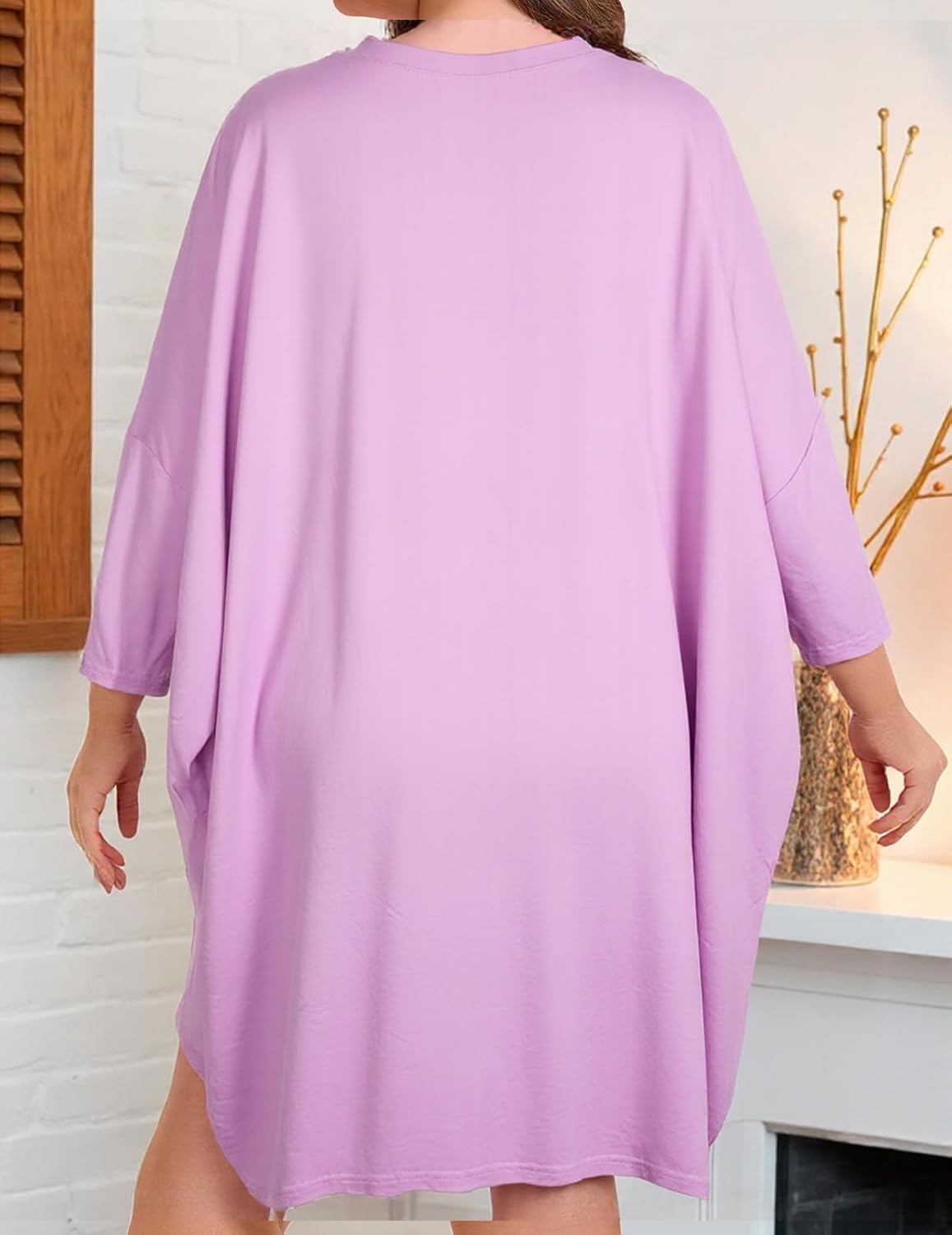 HONGTEYA Plus Size Nightgowns for Women Oversized Sleep Tshirts Dress Short Sleeves Sleepwear With Pocket Fit S-5XL - Image 4