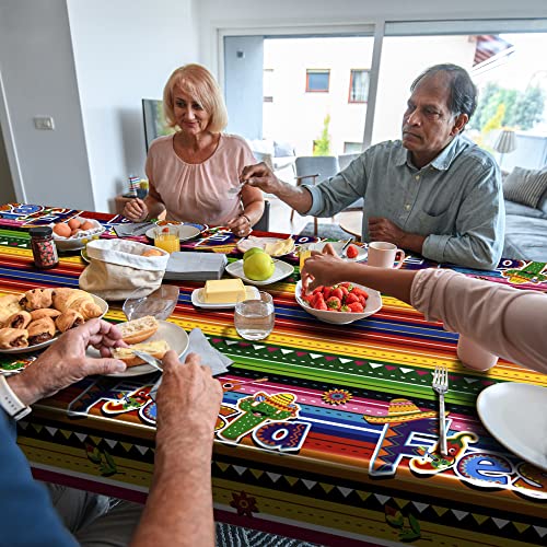 Image of 4 PCS Cinco De Mayo Tablecloth, 108 inchx54 inch Mexican Fiesta Tablecovers, Disposable Mexican Striped Table Covers, Plastic Party Table Cloth for Mexican Themed Party Supplies Carnival Taco Night Birthday
