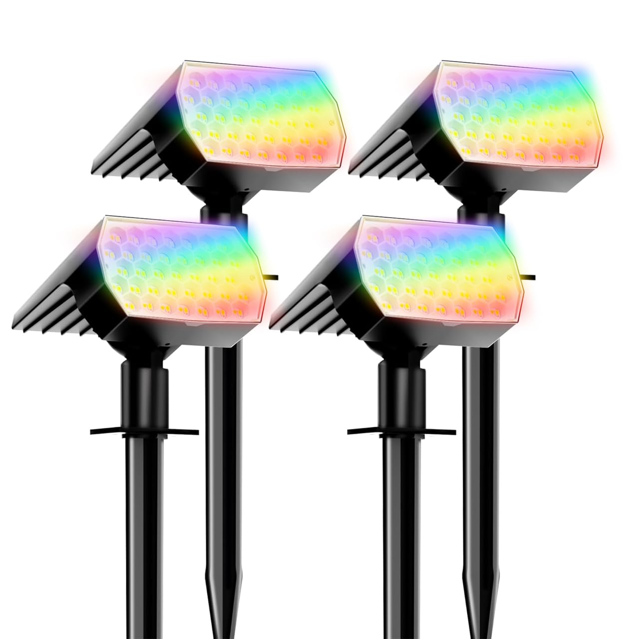 Yacaisi Black Solar Spot Lights Outdoor Waterproof, 8 Modes Rgb Color Changing Landscape Spotlights, Dusk To Dawn Solar Powered Flood Wall Lights For Outside, Solar Garden Lights For Yard Porch