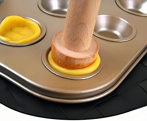 Miniatura 4 de Juego de 3 piezas de tarta de madera de doble cara, prensa de moldeo de masa extraíble de madera, herramienta de hornear para mini tarta de huevos,