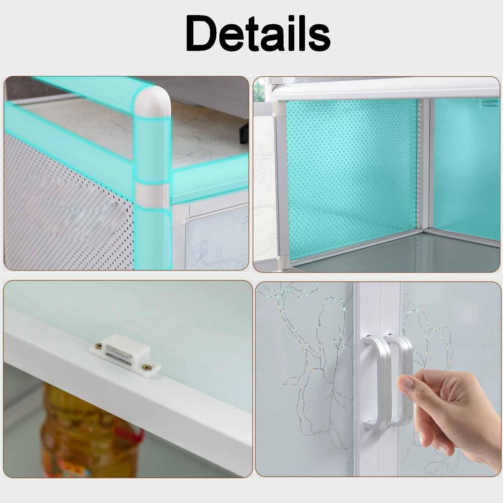 Buffet Cuisine Multifonction Aluminium Blanc Niveaux Verre Trempé Rangement
