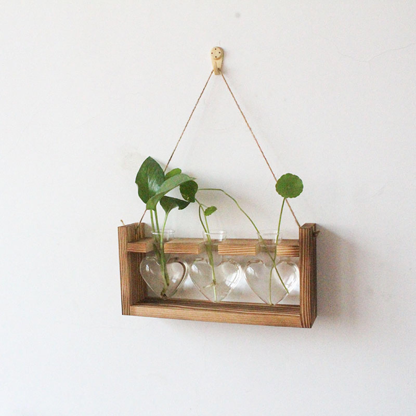 Station de Propagation de Terrarium de Vase en Verre Transparent en Forme de cœur avec en Bois pour Jardinage intérieur jardinière hydroponique Vase de jardinière hydroponique
