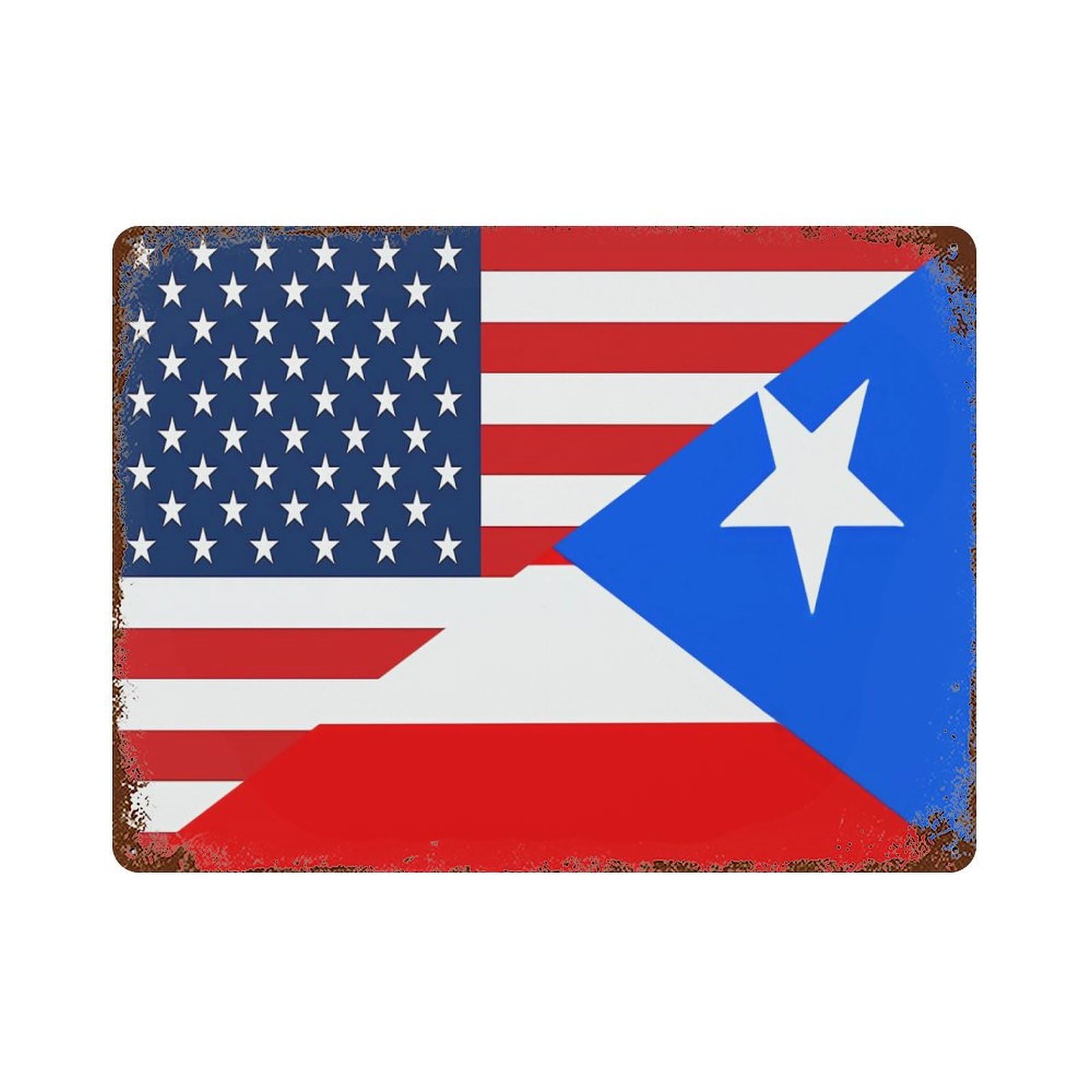 KWQDOZF America Porto Rico Flag Theme Metal Tin Sign,Vintage Iron Hanging Plate Horizontal with Rust Poster Wall Decor 12x16inch