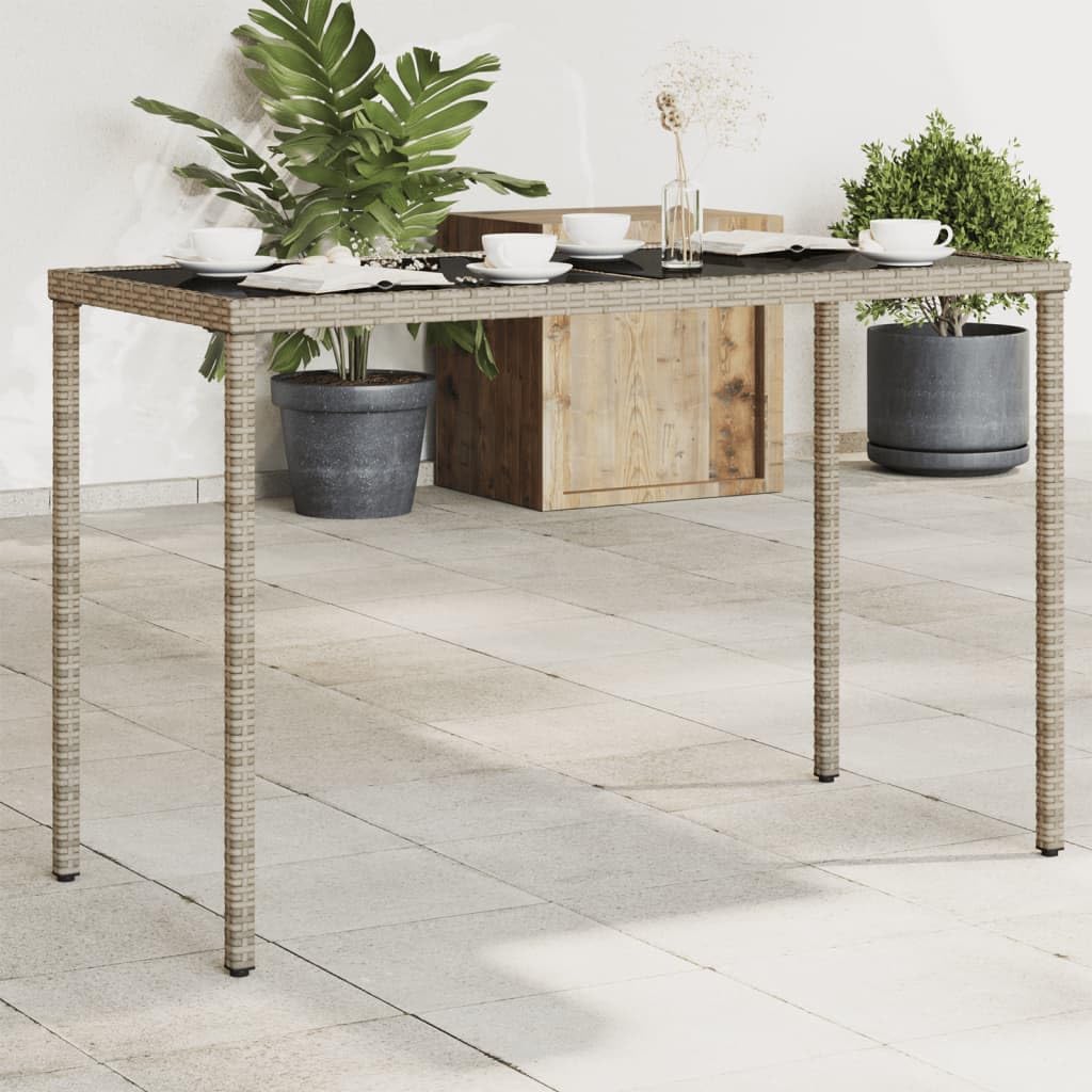 SXZenSpace 115 x 54 cm Outdoor Coffee Table Grey PE Rattan Glass Top 74 Bistro Side for Garden Patio Balcony Deck Terrace