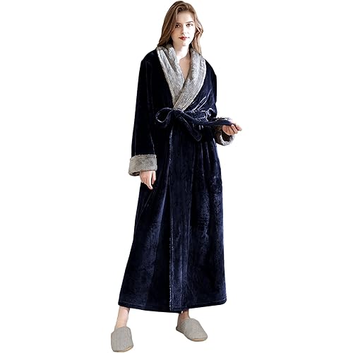 Hellomamma Women's Fleece Robes, Long Winter Warm Soft Plush Bathrobes for Women, Fluffy Comfy House Coat